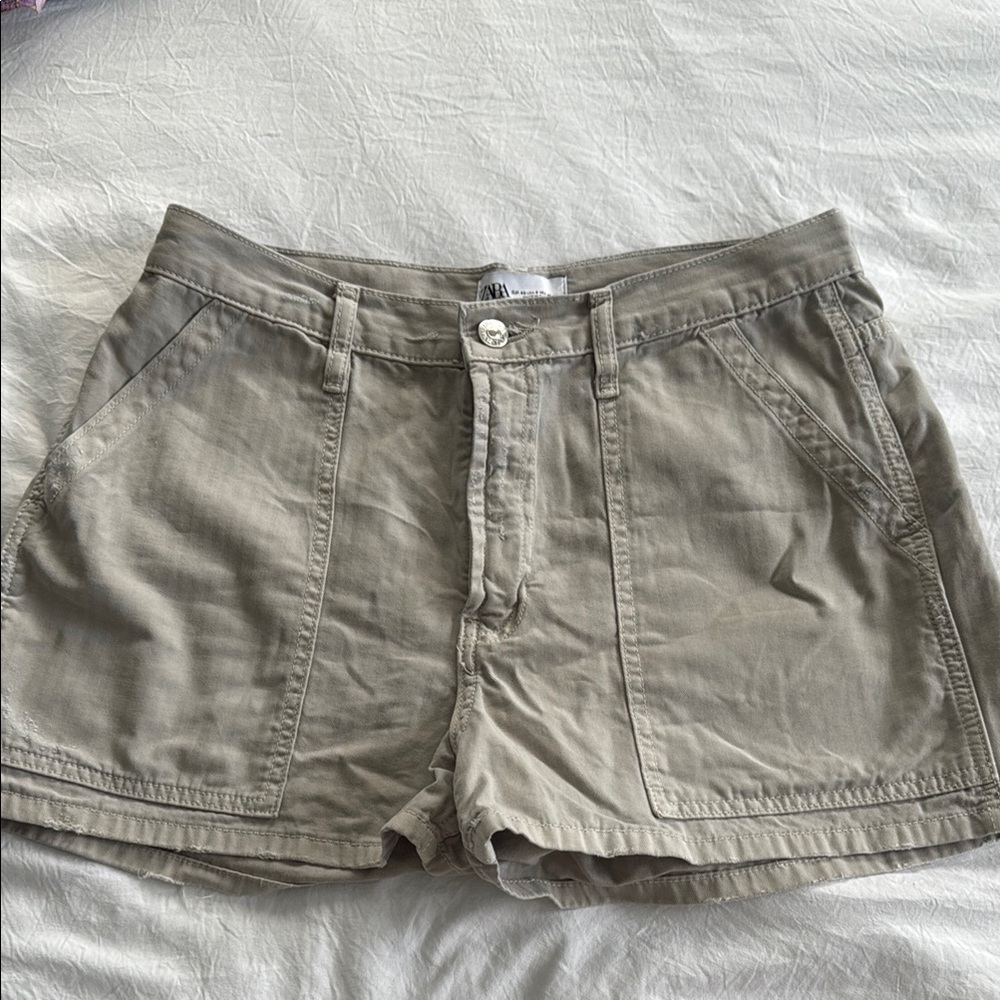 Zara Tan Cargo Shorts Utility Style